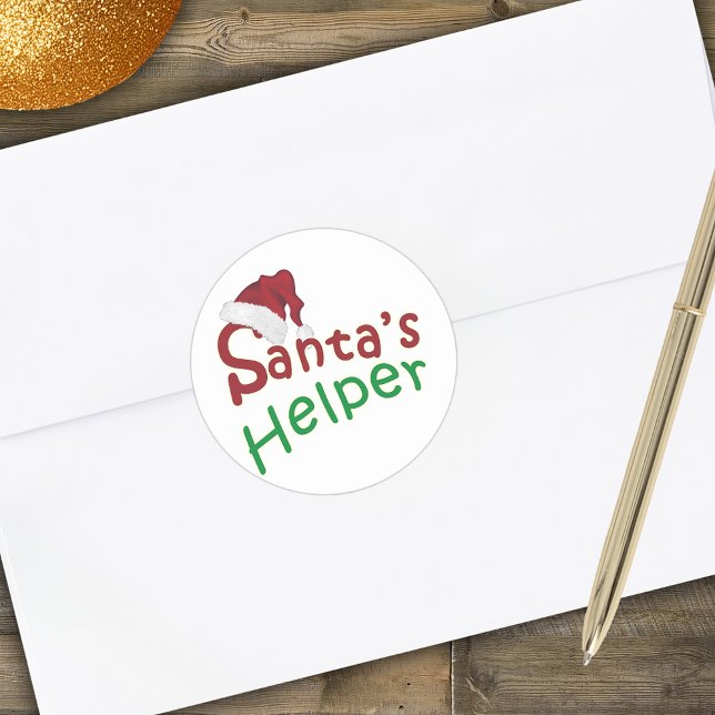 Adesivo Redondo Papai noel Helper Red Hat Typografia Natal (Santa's Helper Red Hat Typography Christmas Classic Round Sticker)