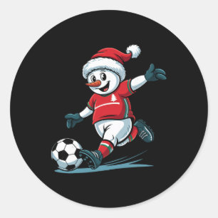 Adesivo Redondo Papai Noel Homem de Neve Jogando Futebol Engraçado