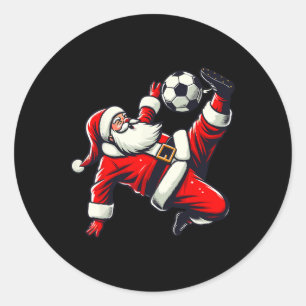 Adesivo Redondo Papai Noel joga futebol bicicleta chute, Natal Mul