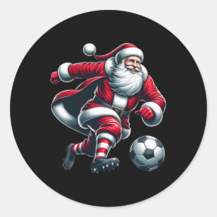 Adesivo Redondo Papai Noel joga futebol esportes natal mulheres ho