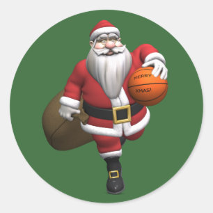 Adesivo Redondo Papai Noel Jogador de Basquete