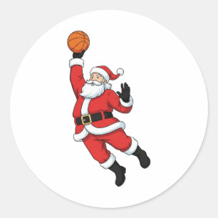 Adesivo Redondo Papai Noel Jogando Basquete Natal Divertido