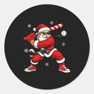 Adesivo Redondo Papai Noel Jogando Beisebol Natal Divertido Beiseb
