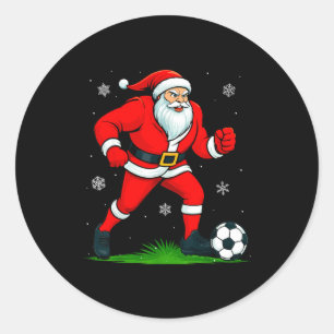 Adesivo Redondo Papai Noel Jogando Futebol Natal Divertido Futebol