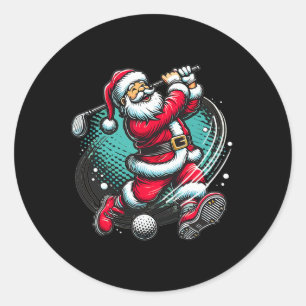 Adesivo Redondo Papai Noel Jogando Golfe Natal Xmas