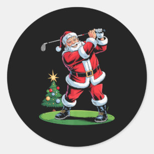 Adesivo Redondo Papai Noel Jogando Golfe Roupa de Natal Divertida