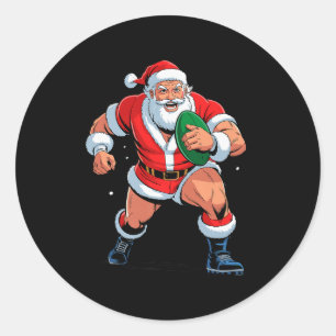 Adesivo Redondo Papai Noel Jogando Rugby Férias Engraçadas Natal X