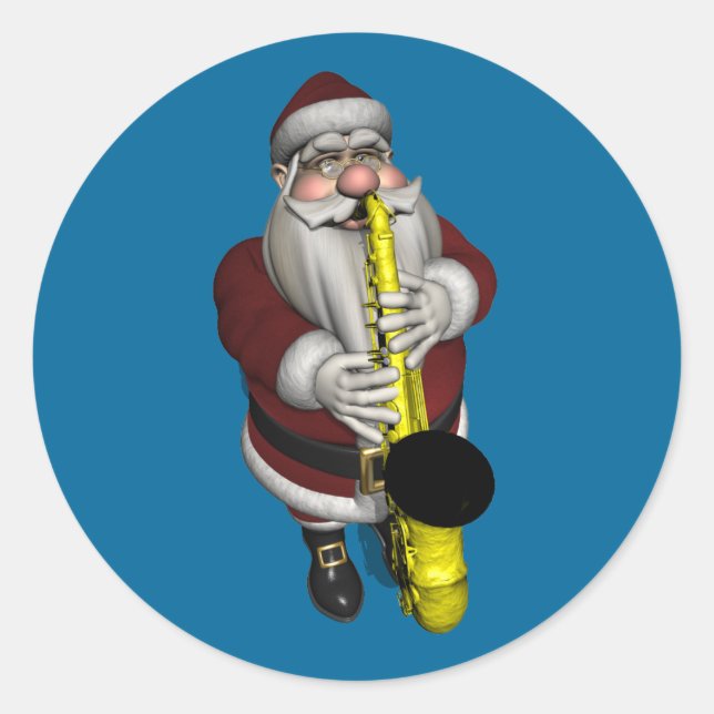 Adesivo Redondo Papai Noel Jogando Saxofone (Frente)