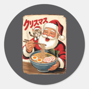 Adesivo Redondo Papai Noel Kawaii Comendo Macarrão Ramen Natal Jap