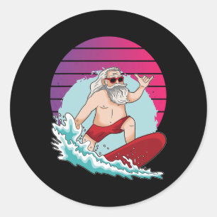 Adesivo Redondo Papai Noel Legal Está Surfando Com Vibrações de Ve