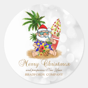 Adesivo Redondo Papai Noel legal,Palmeira,Desfoque de praia 