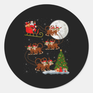 Adesivo Redondo Papai Noel Macaco Trenó Voador Divertido Natal Mág