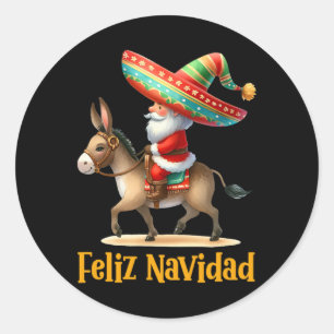 Adesivo Redondo Papai Noel Mexicano Montado em Burro Natal Navidad