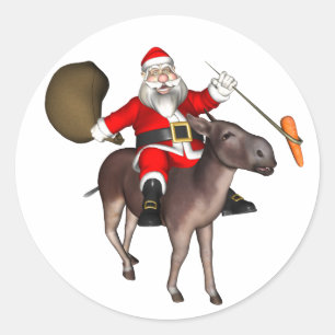 Adesivo Redondo Papai Noel montado em burro