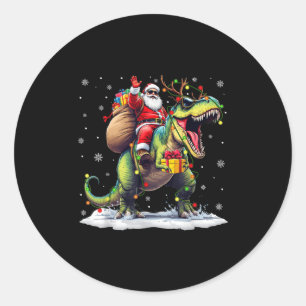 Adesivo Redondo Papai Noel Montado em Dinossauro T Rex Natal Menin
