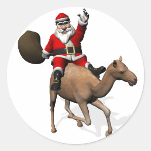 Adesivo Redondo Papai Noel montado em um camelo
