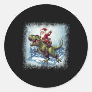 Adesivo Redondo Papai Noel Montado Em Um Dinossauro T-rex Natal Di