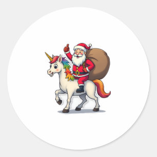 Adesivo Redondo Papai Noel Montado em Unicórnio de Natal - Meninas