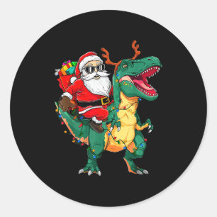 Adesivo Redondo Papai Noel Montando Dinossauro T Rex Natal Diverti