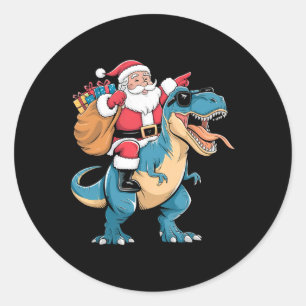 Adesivo Redondo Papai Noel Montando Dinossauro T Rex Natal Meninos