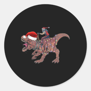 Adesivo Redondo Papai Noel Montando Dinossauro T Rex Natal Meninos