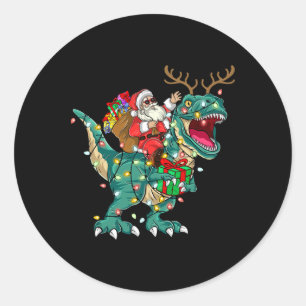 Adesivo Redondo Papai Noel Montando Dinossauro T Rex Veado Meninos