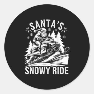 Adesivo Redondo Papai Noel Moto de Neve Andando Motoneve Natal
