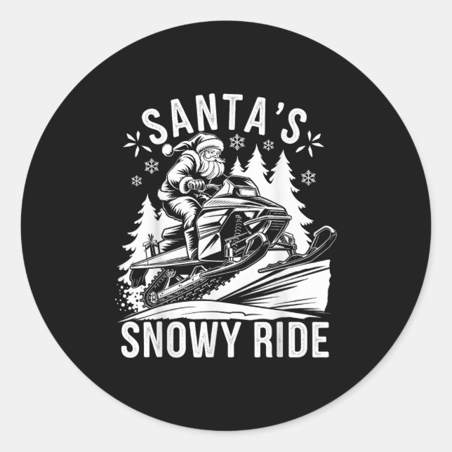 Adesivo Redondo Papai Noel Moto de Neve Andando Motoneve Natal  (Frente)