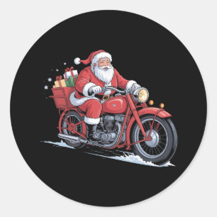 Adesivo Redondo Papai Noel Motociclista de Natal