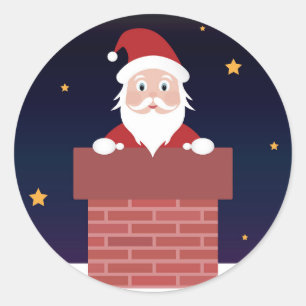 Adesivo Redondo Papai Noel na noite de Natal no Chimne