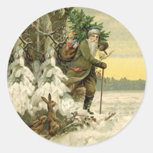 Adesivo Redondo Papai Noel Natal Vitoriano Árvore de Férias 