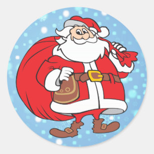 Adesivo Redondo Papai noel nevado e seu saco grande dos presentes