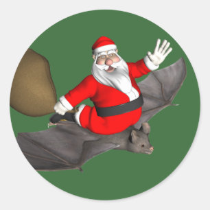 Adesivo Redondo Papai Noel no Morcego Voador