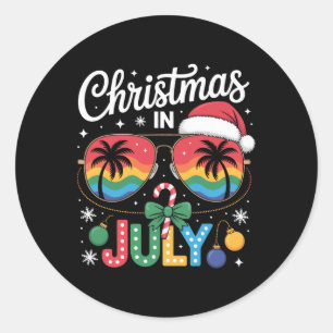 Adesivo Redondo Papai Noel Óculos de Sol Praia Natal Em Julho Home