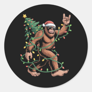 Adesivo Redondo Papai Noel Pé Grande Árvore de Natal Sasquatch Nat