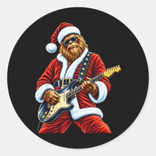 Adesivo Redondo Papai Noel Pé Grande Natal Vintage Tocando Violão