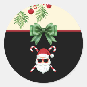 Adesivo Redondo Papai Noel Personalizado com Bengalas de Cruz Nata