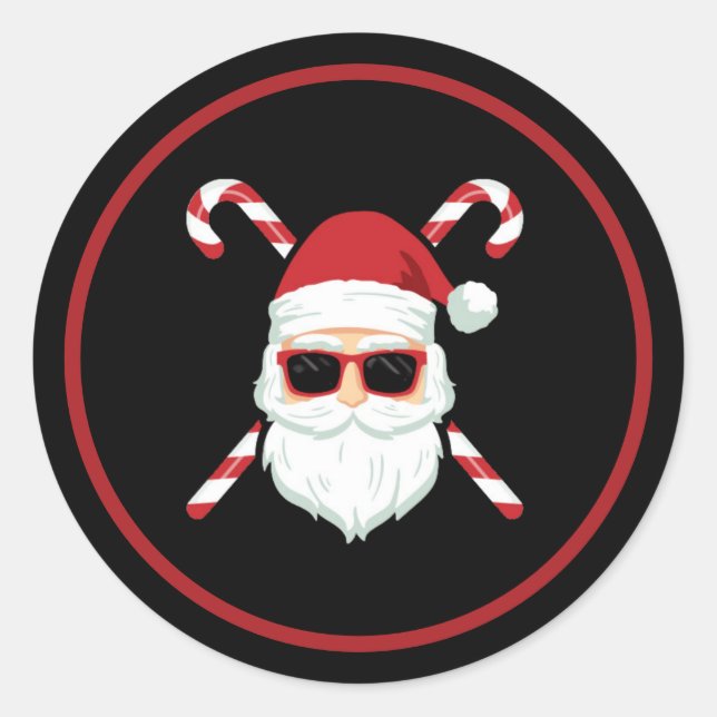 Adesivo Redondo Papai Noel Personalizado com Bengalas de Cruz Nata (Frente)