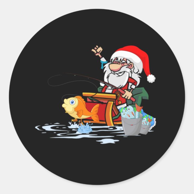Adesivo Redondo Papai Noel pescando durante o Natal (Frente)