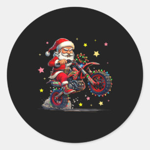 Adesivo Redondo Papai Noel pilotando uma bicicleta de trilha Luzes
