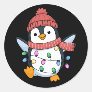 Adesivo Redondo Papai Noel Pinguim Luzes Natal Pinguins Xmas