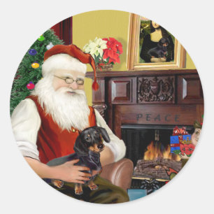 Adesivo Redondo Papai noel preto/bronzeado Dachshund ( nº 16)
