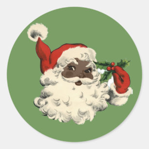 Adesivo Redondo Papai noel preto do vintage com azevinho