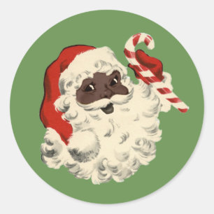 Adesivo Redondo Papai noel preto do vintage com bastão de doces
