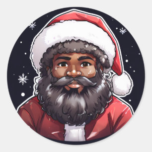 Adesivo Redondo Papai Noel Preto Forte Melanina Natal Claus Homens