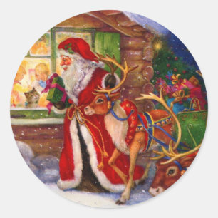 Adesivo Redondo Papai Noel que espreita através da janela