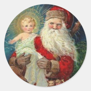 Adesivo Redondo Papai Noel que guardara o bebê Jesus