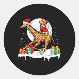 Adesivo Redondo Papai noel Retriever Riding Giraffe Christmas Ow
