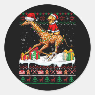 Adesivo Redondo Papai noel Retriever Riding Giraffe Christmas Sw
