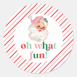 Adesivo Redondo Papai Noel Rosa Retro Que Diversão